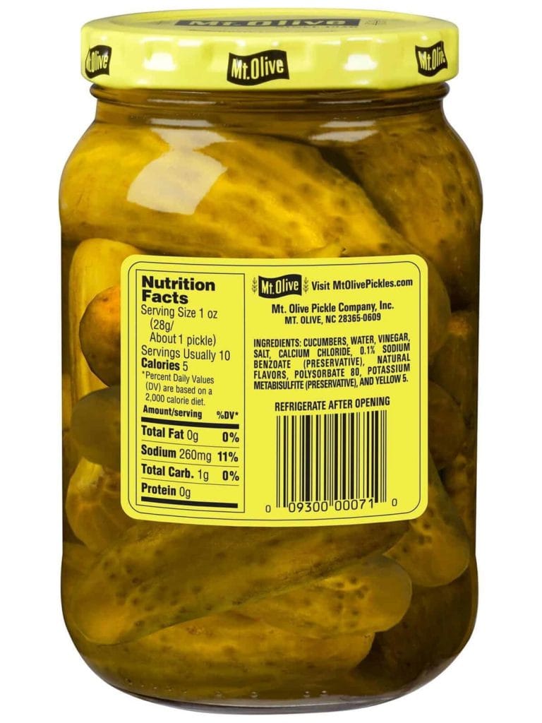 Mt. Olive Kosher Baby Dills Ingredients & Nutrition