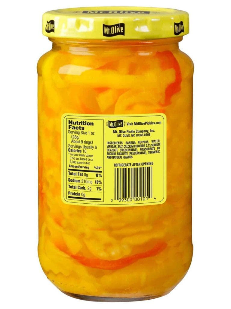 Hot Banana pepper rings Ingredients & Nutrition