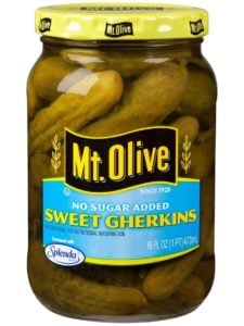 Mount Olive No Sugar Added Sweet Gherkins (with Splenda). Now restrictive diets can include pickles too!