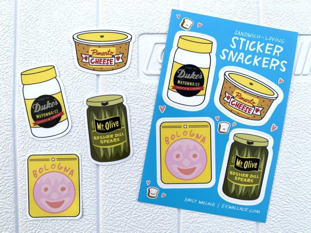 sticker pack - Duke's mayo, pimento cheese, pickle jar, bologna