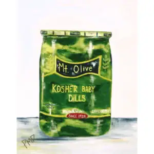 painted artwork of jar of Mt. Olive Kosher Baby Dills