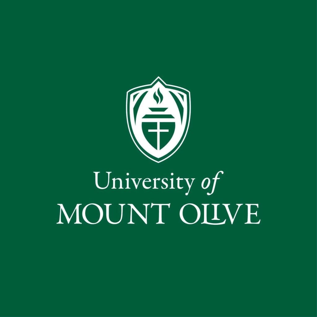 University of Mount Olive emblem on green background.