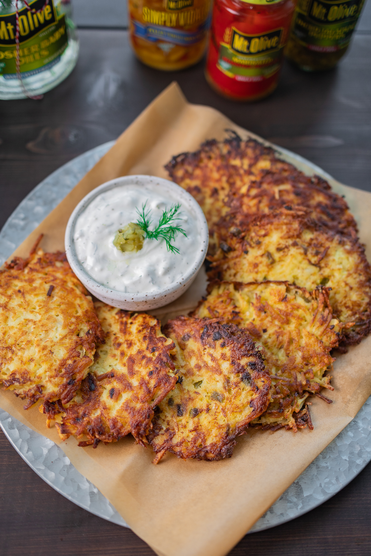Potato Pancakes with Pickle Sour Cream - Mt Olive Pickles