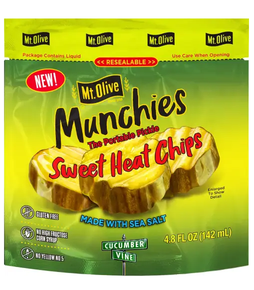 Resealable Pickle Pouch Munchies Sweet Heat Chips, 5 fl oz Mt Olive