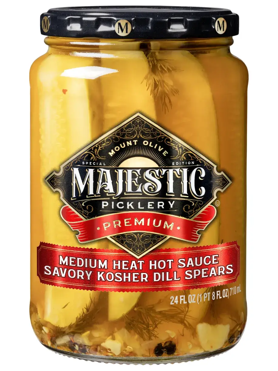 Majestic Medium Heat Hot Sauce Savory Kosher Dill Spears | Mt. Olive
