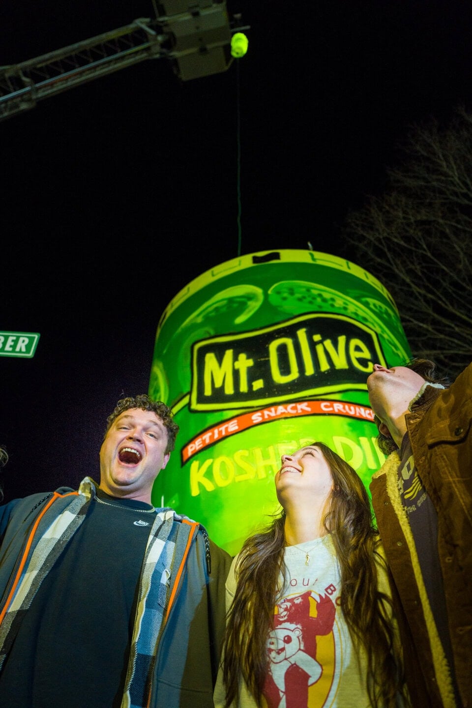 Mt Olive Pickle Drop 2026 with people waiting for the pickle to drop into the giant jar.