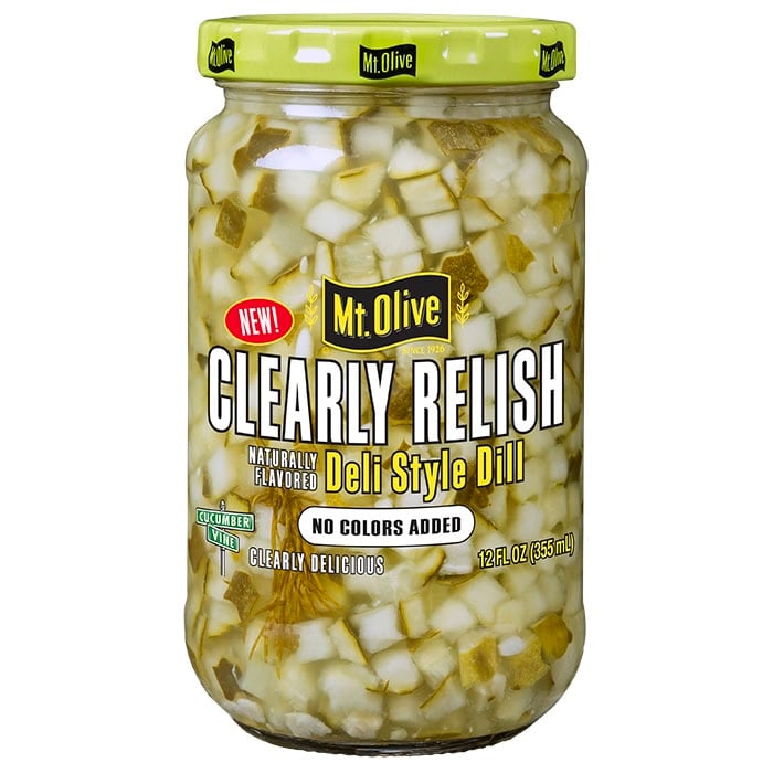 Jar of Mt. Olive Clearly Relish deli-style dill relish